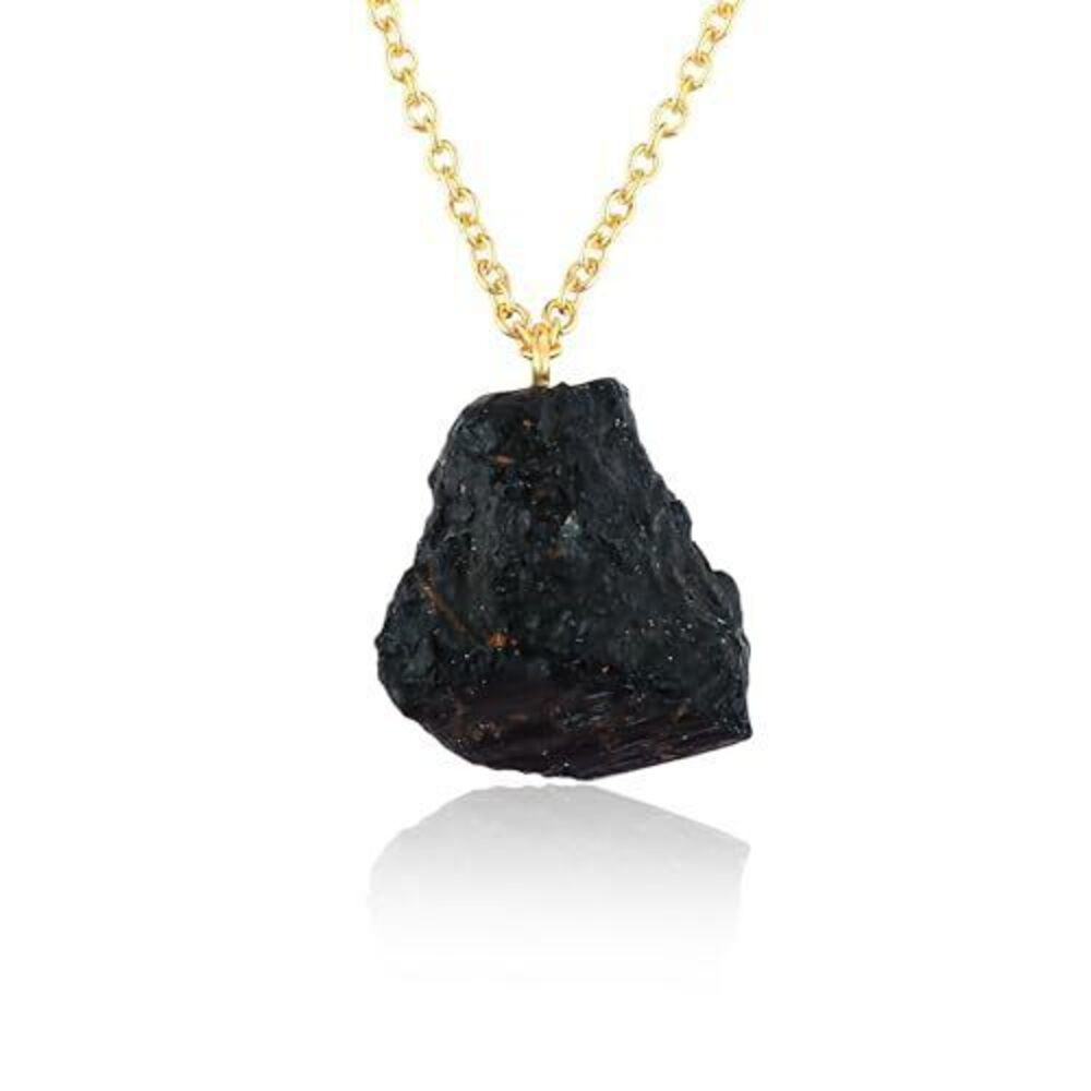 7929 Raw Black Tourmaline Gemstone Necklace – Natural Crystal Pendant on